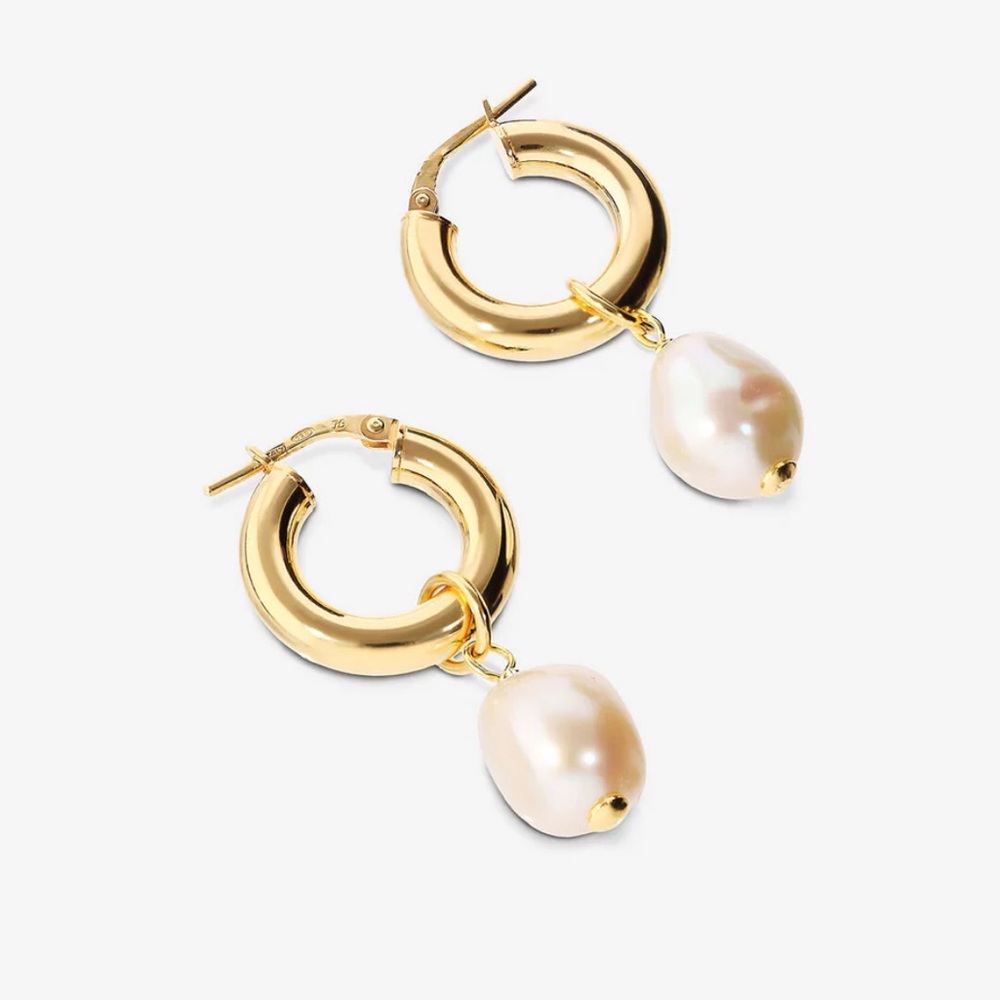 NEW Milor Hoop Earrings with Freshwater White Baroque Nugget Beads